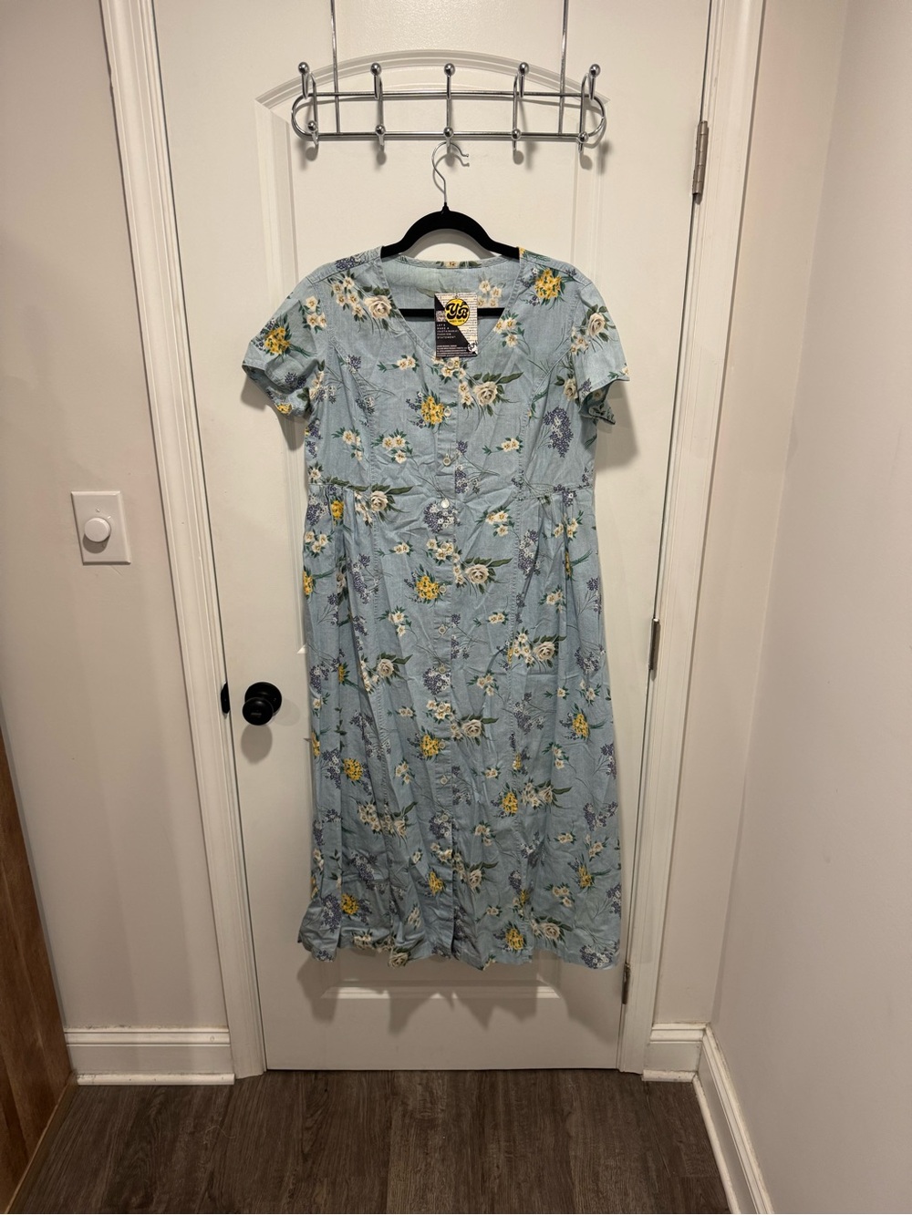 Light Blue Floral Maxi Dress with Yellow Accents - Violeta by Mango